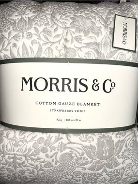 Morris & Co Jacquard Gray Strawberry Thief KING Blanket Faux Fur Reverse Luxury